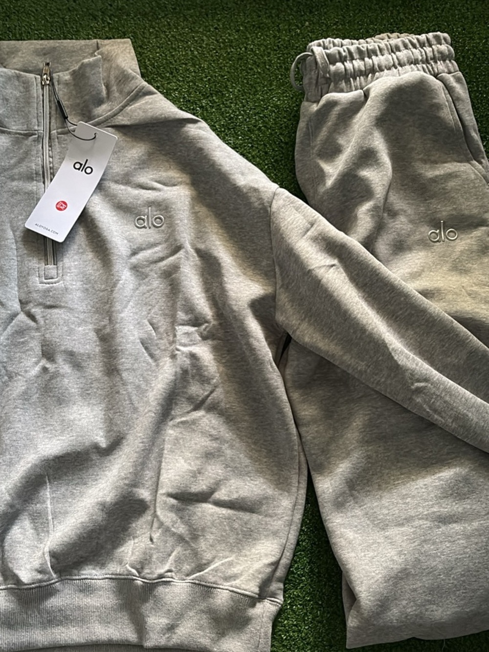 ALO Yoga Grey Quartezip & Jogger Set